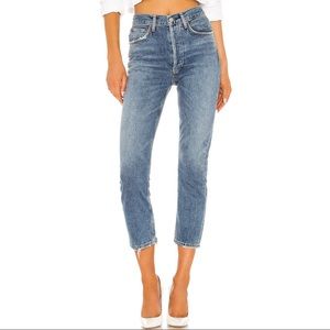 AGOLDE Premium Denim High Rise Riley Crop with Light Distressing @ Pocket & Hem